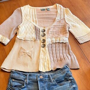 Anthropologie Beige and Cream Buttoned Sweater